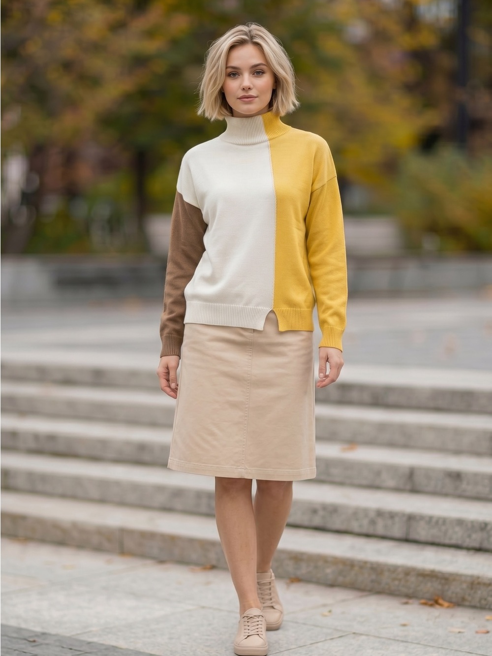 NWT | SKFK Colorblock Cowl Neck Sweater - Mint, Mustard & Brown | Size 2